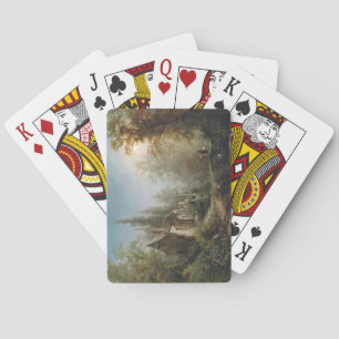 Moonlit Night over Country Chapel and Horse Riders Poker Cards