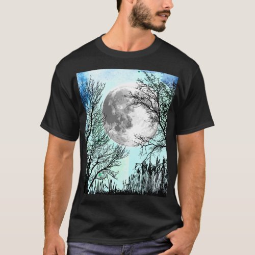 Moonlit Night Sky With Trees Dark T_Shirt