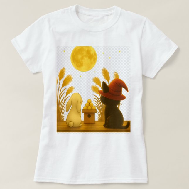 Moonlit Night with Emi the Black Cat T-Shirt (Design Front)