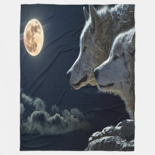 Moonlit Night Wolf Couple Fleece Blanket