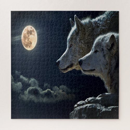 Moonlit Night Wolf Couple Jigsaw Puzzle
