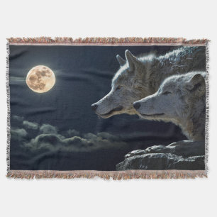 Moonlit Night Wolf Couple Throw Blanket
