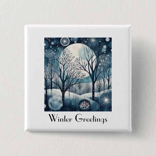Moonlit Nordic Forest, customizable Button (Front)