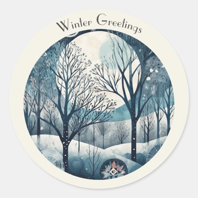 Moonlit Nordic Forest, customizable Classic Round Sticker (Front)