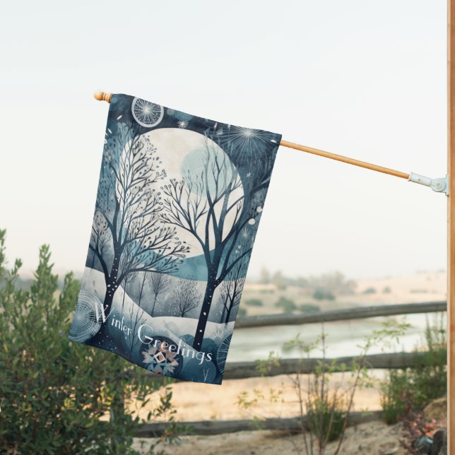 Moonlit Nordic Forest, customizable House Flag (Insitu (Back))