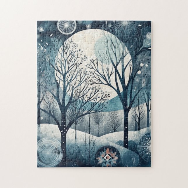Moonlit Nordic Forest, customizable Jigsaw Puzzle (Vertical)