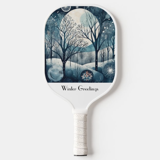 Moonlit Nordic Forest, customizable  Pickleball Paddle (Front)