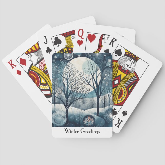 Moonlit Nordic Forest, customizable Poker Cards (Back)