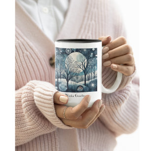 Moonlit Nordic Forest, customizable Two-Tone Coffee Mug