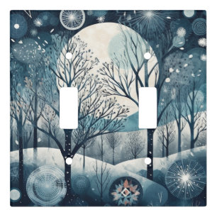 Moonlit Nordic Forest Winter Night Light Switch Cover