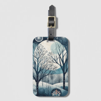Moonlit Nordic Forest Winter Night Luggage Tag