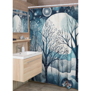 Moonlit Nordic Forest Winter Night Shower Curtain