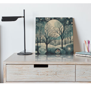 Moonlit Nordic Forest Wood Wall Art