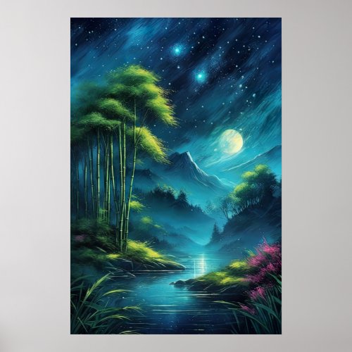 Moonlit Oasis Charming Bamboo Grove Poster