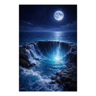 Moonlit Ocean Abyss – Mystical Fantasy Seascape Poster