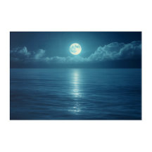 Moonlit Ocean Canvas Art | Full Moon Over Calm Sea