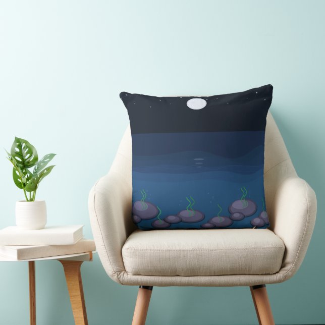 Moonlit Ocean Night Throw Pillow | Deep Blue Sea W (Chair)