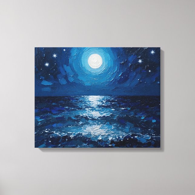 Moonlit Ocean Night Wrapped Canvas | Coastal Seasc Print (Front)