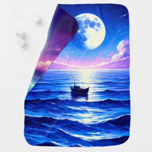 Moonlit Ocean Sailboat Night Scene Baby Blanket