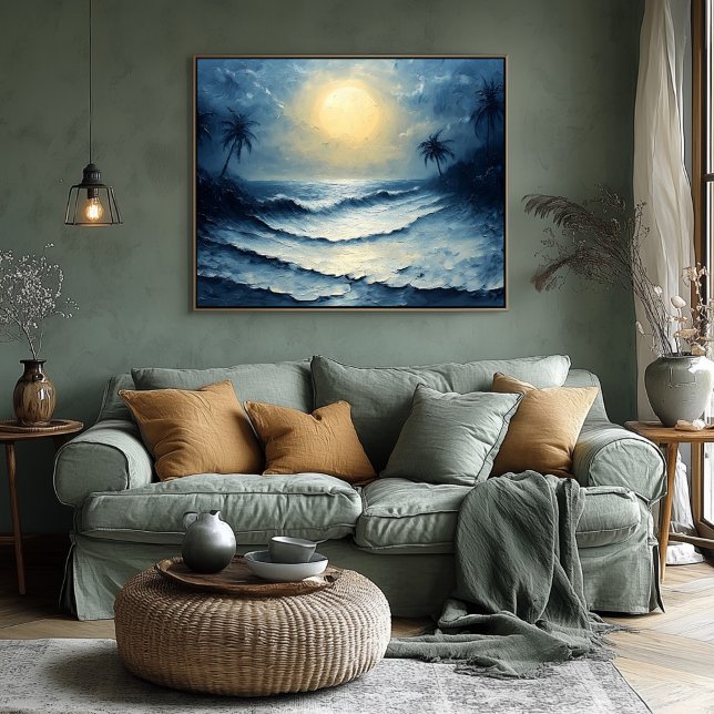 Moonlit Ocean Waves – Abstract Seascape with Palms Poster (Creator Uploaded)