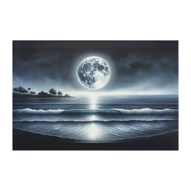 Moonlit Ocean Waves Celestial Night Sky Acrylic Print (Front)