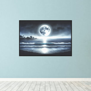 Moonlit Ocean Waves Celestial Night Sky Canvas Print