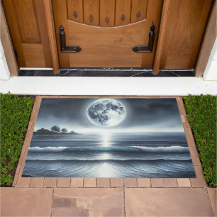 Moonlit Ocean Waves Celestial Night Sky Doormat