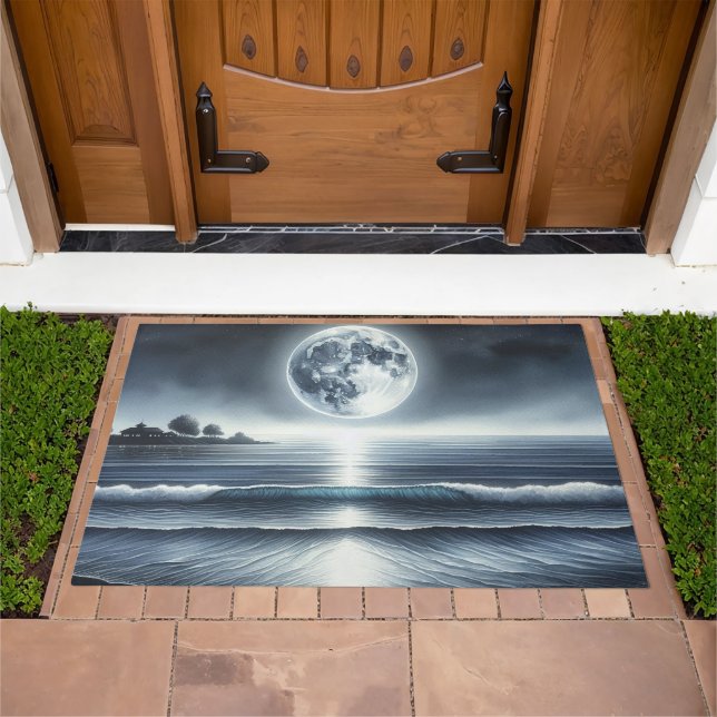 Moonlit Ocean Waves Celestial Night Sky Doormat (Outdoor)
