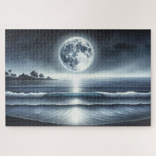 Moonlit Ocean Waves Celestial Night Sky Jigsaw Puzzle