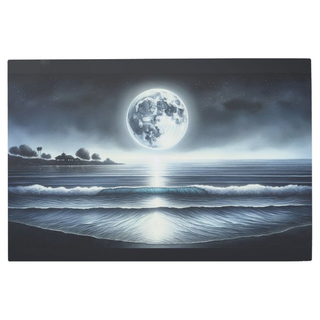Moonlit Ocean Waves Celestial Night Sky Metal Print (Front)
