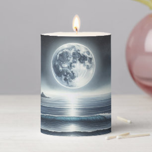 Moonlit Ocean Waves Celestial Night Sky Pillar Candle