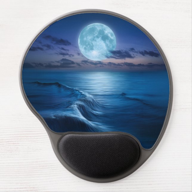 Moonlit Ocean Waves with Full Moon Gel Mouse Pad (Front)