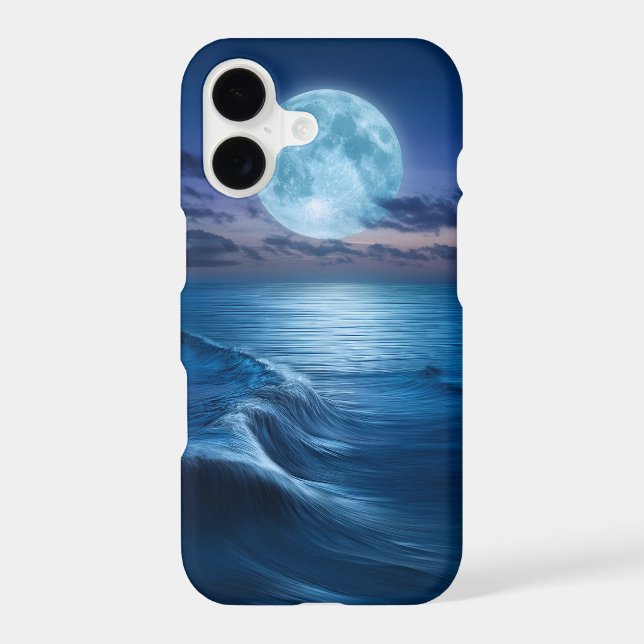 Moonlit Ocean Waves with Full Moon iPhone Case (Back)