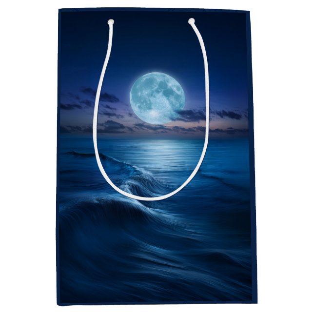Moonlit Ocean Waves with Full Moon Medium Gift Bag (Front)