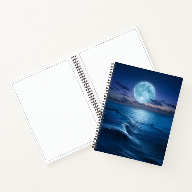 Moonlit Ocean Waves with Full Moon Notebook (Inside)