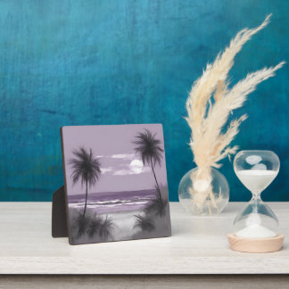 Moonlit Palm Trees Lavender Beach Night Plaque