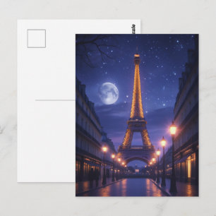 Moonlit Paris – Romantic Eiffel Tower Night Postcard