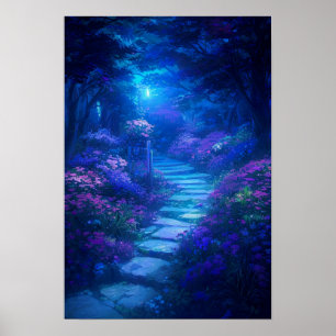 Moonlit Path in the Garden of Dreams Poster