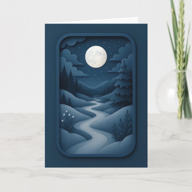 Moonlit Path Through Snowy Pines Card (Front)