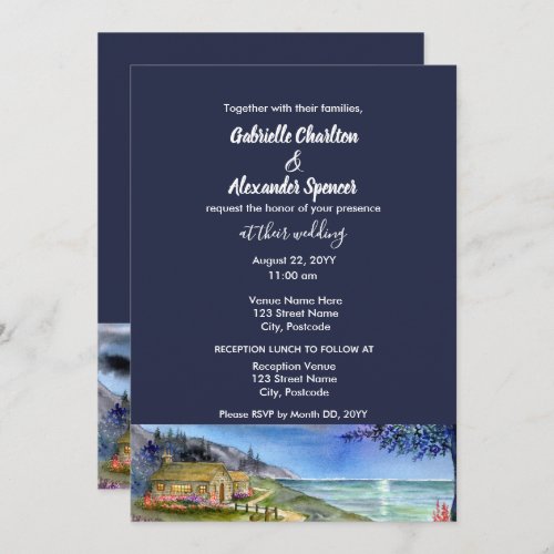 Moonlit Path Watercolor Wedding Invitation