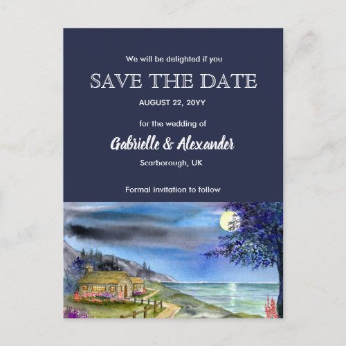 Moonlit Path Watercolor Wedding Save The Date Announcement Postcard
