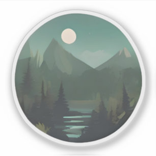 Moonlit Peaks: A Nighttime Wilderness Scene Sticker