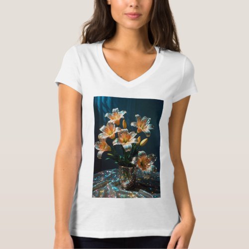 Moonlit Petals Lunar Lilies Pop Art Style T_Shirt