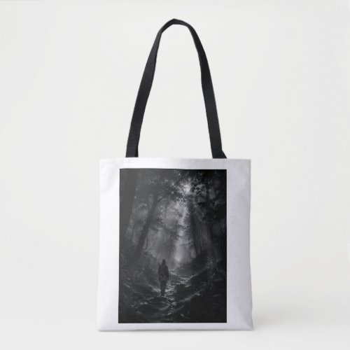 Moonlit Pine Forest Wanderer Black and White Tote Bag