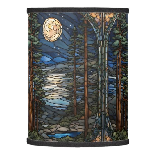 Moonlit Pines Stained Glass Lamp (Left)