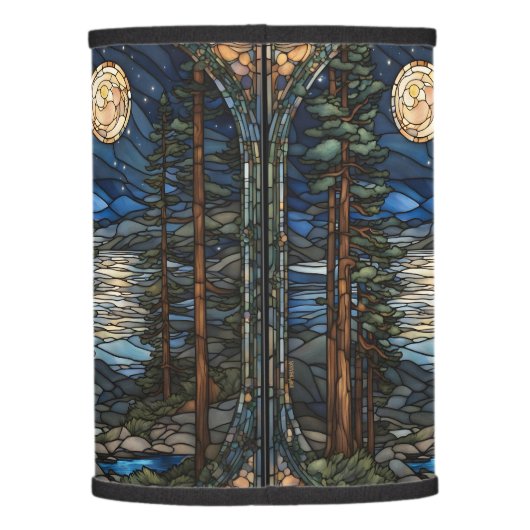 Moonlit Pines Stained Glass Lamp (Back)