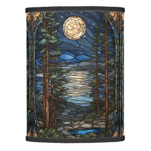 Moonlit Pines Stained Glass Lamp