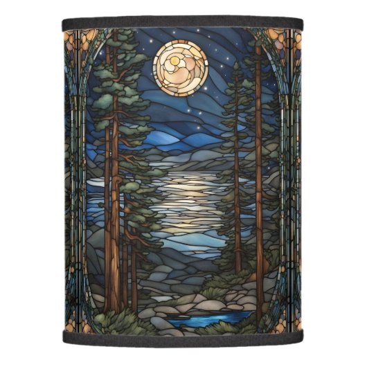 Moonlit Pines Stained Glass Lamp (Front)