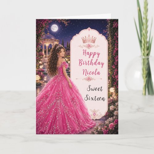 Moonlit Pink Sweet 16 Princess Garden Card