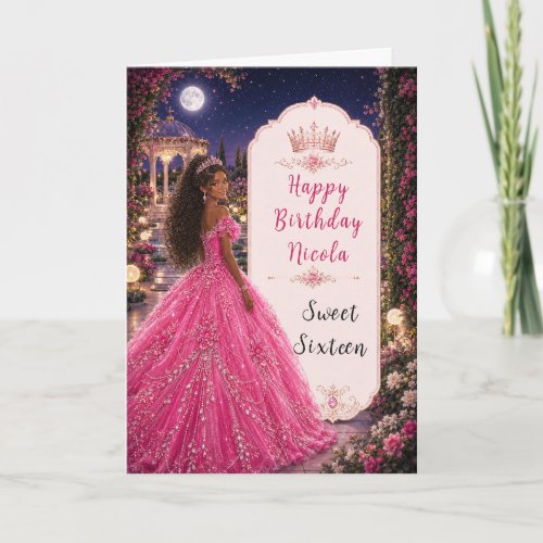 Moonlit Pink Sweet 16 Princess Garden Card